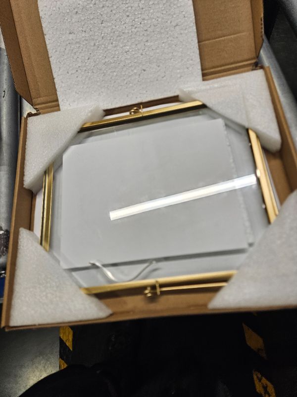 View 2 of Calculs 'Please Sign' Clear Glass Gold Sign Holder, 8x10in Gold Glass Picture Frames Menu Holder for Wedding Party Table Sign