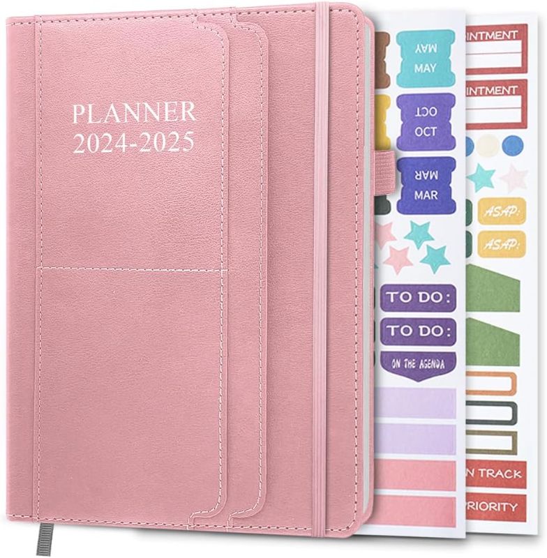 Photo 1 of Planner 2024-2025 - 18 Months (Jul 24 - Dec 25) Academic Planner 5.8" x 8.5", 2024-2025 Weekly & Monthly Agenda with Pen Holder, Vegan Leather Hard Cover, Pink
