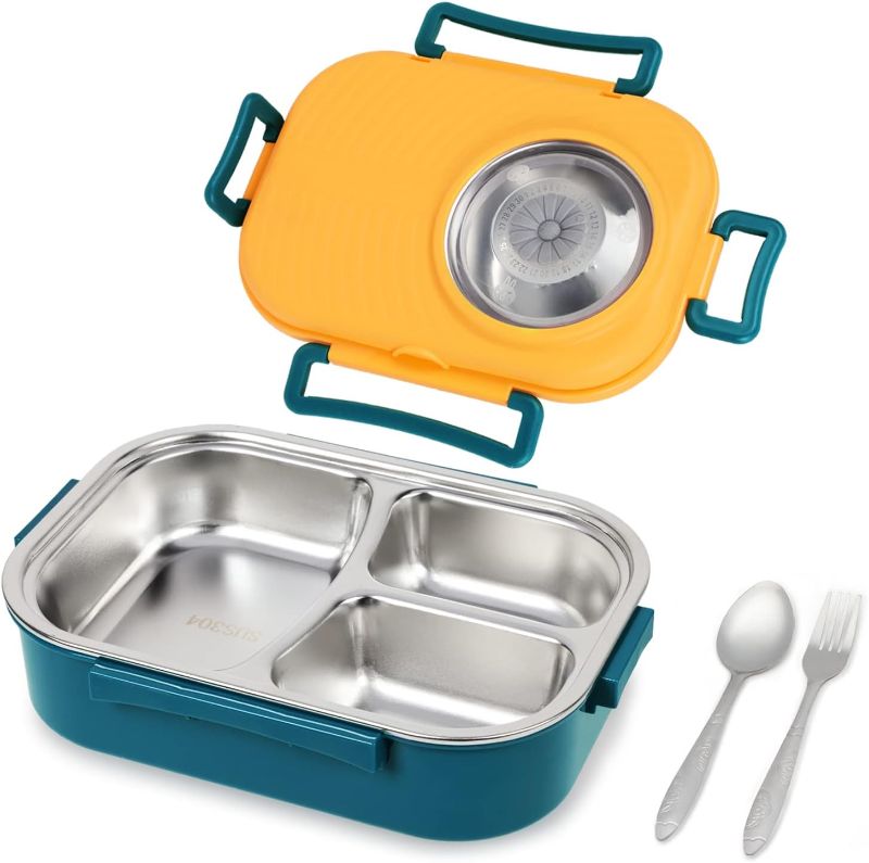 Photo 1 of **PARTIAL SET**Stainless Steel Bento Lunch Box for Kids and Adults,Stackable BPA-Free Food Containers with 3 Compartments and Reusable Sauce Bowl, Fork and Spoon, (1000ml/34oz,BLUE)