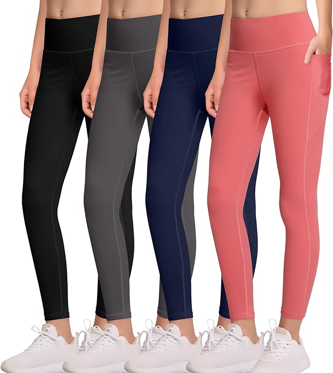 Photo 1 of **PARTIAL SET**MIRITY Girls Athletic Leggings with Pockets - 4 Pack Kids Yoga Dance Workout Running Active Leggings
