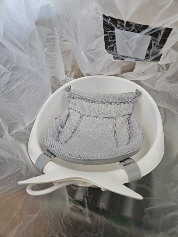 Photo 2 of **NO WHALE**Skip Hop Baby Bath Tub, 3-Stage Smart Sling Tub, Moby, White & Baby Bath Spout Cover, Universal Fit, Moby, Grey White Tub + Baby Bath Spout Cover Grey