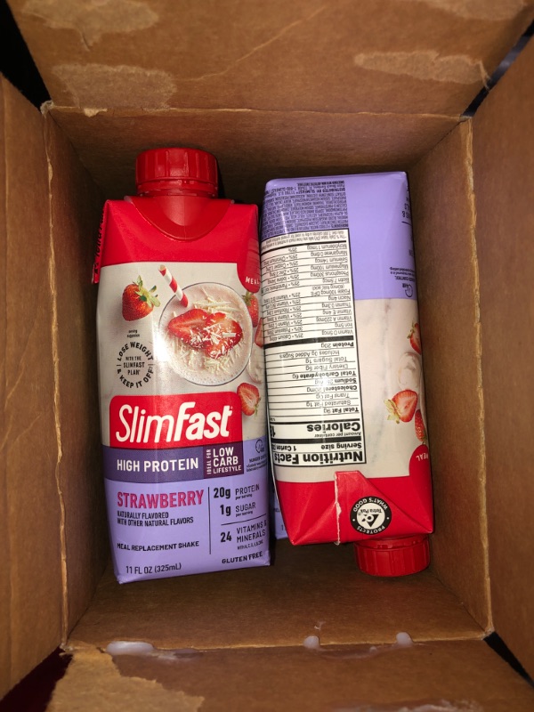 Photo 3 of ***** best buy date 12/28/2024*****SlimFast Protein Shake, Strawberry- 20g Protein, Meal Replacement Shake Ready to Drink, High Protein with Low Carb and Low Sugar, 24 Vitamins and Minerals, 11 Fl Oz (Pack of 12)
