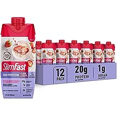 Photo 1 of ***** best buy date 12/28/2024*****SlimFast Protein Shake, Strawberry- 20g Protein, Meal Replacement Shake Ready to Drink, High Protein with Low Carb and Low Sugar, 24 Vitamins and Minerals, 11 Fl Oz (Pack of 12)
