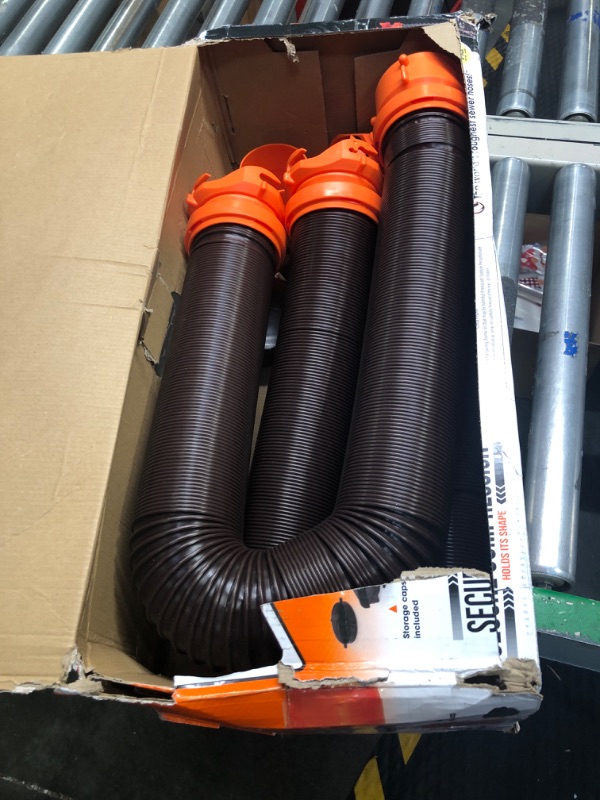 Photo 3 of ??Camco RhinoFLEX 20' Camper/RV Sewer Hose Kit - Includes 4-in-1 Adapter, Clear Elbow, & Caps - Connects to 3? Slip & 3?, 3 1/2?, 4? NPT Threaded Sewer Connections (39742)
