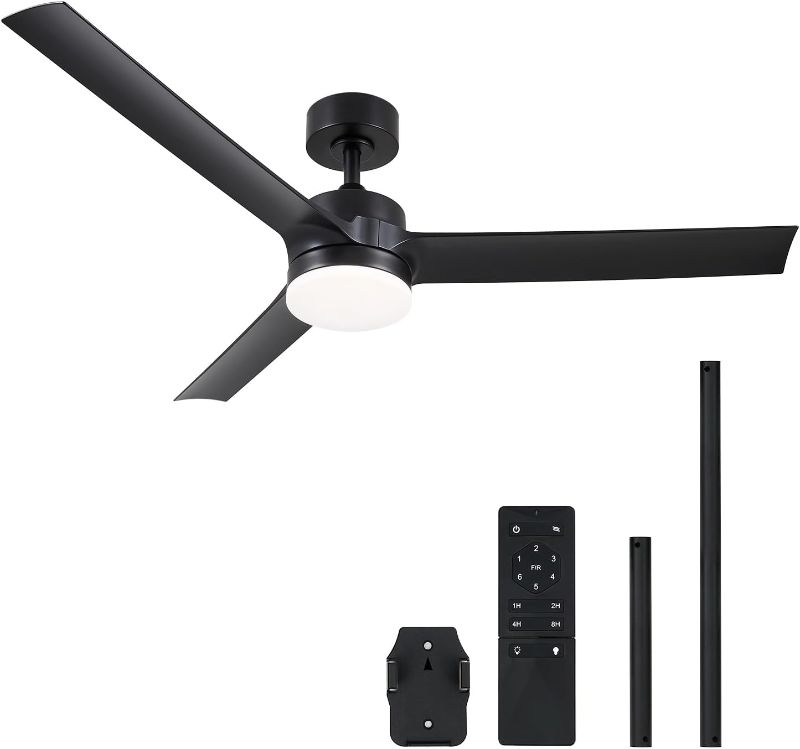 Photo 1 of VONLUCE Ceiling Fans with Lights, 52 Inch Ceiling Fan and Remote, 6 Speed Reversible Quiet DC Motor, Modern Ceiling Fan for Bedroom Patio, Indoor & Outdoor, Black