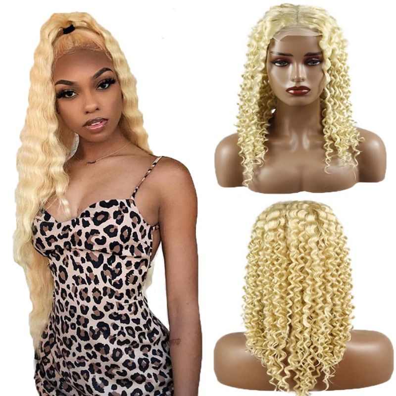 Photo 1 of *SIMILAR* 613 Human Hair Wig 4x4 Closure Wigs For Women Free Part Glueless Wig Deep Wave Braizlian Remy Hair Wigs 150% Density Top Swiss Lace With Baby Hair 613 Lace Frontal Wigs 22 Inch