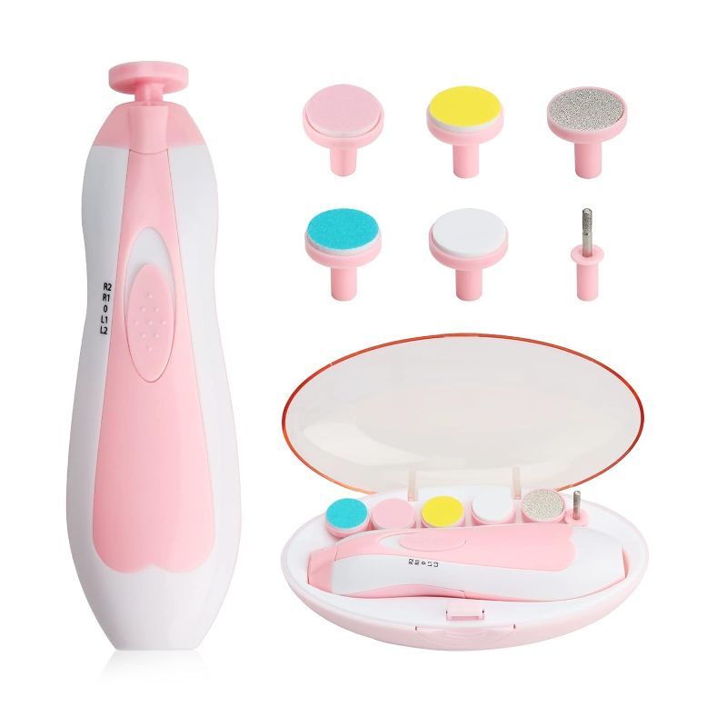 Photo 1 of  Baby Nail Trimmer File with Light - Safe Electric Nail Clippers Kit for Newborn Infant Toddler Kids Toes and Fingernails - Care, Polish and Trim - Battery Operated (AA), Pink
***Stock photo is a similar item*** 