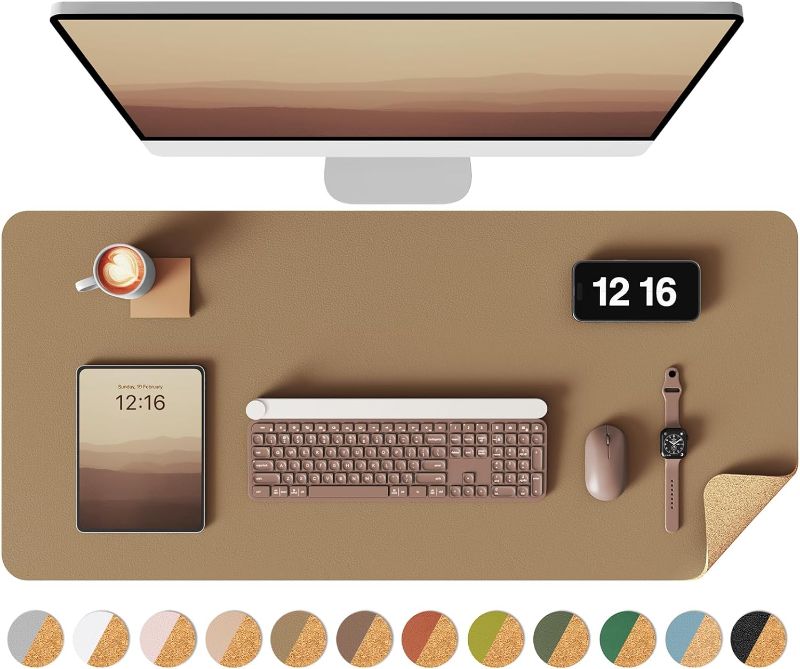 Photo 1 of YSAGi Double-Sided Desk Pad, 31.5"x15.7"Leather Desk Mat, Eco Cork Desk Pad Protector,Large Mouse Pad,Waterproof Desk Blotter for Office/Home(Khaki)
