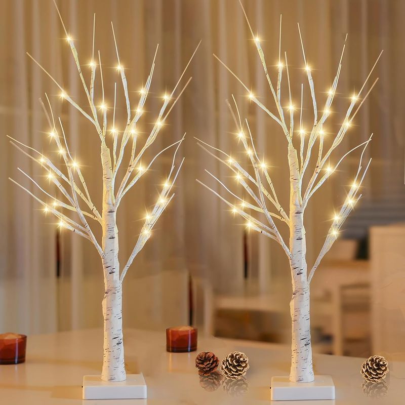 Photo 1 of 2-Pack 2FT Lighted Birch Tree for Easter Decor with Timer, Easter Tree Spring Decor Birch Tree with 48 LED Warm White Lights, Artificial Tree Light for Indoor Easter Decorations Home Decor
