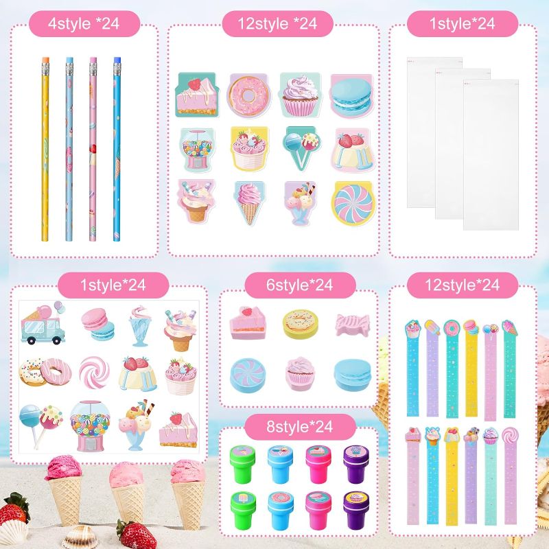 Photo 5 of 168 Pcs Ice Cream Party Favors Include Mini Notebook Sticker Pencil Stationery Gift Set Sweet One Party Favor Supply for Candyland Donuts Birthday Decoration Classroom Reward Stuffer Filler