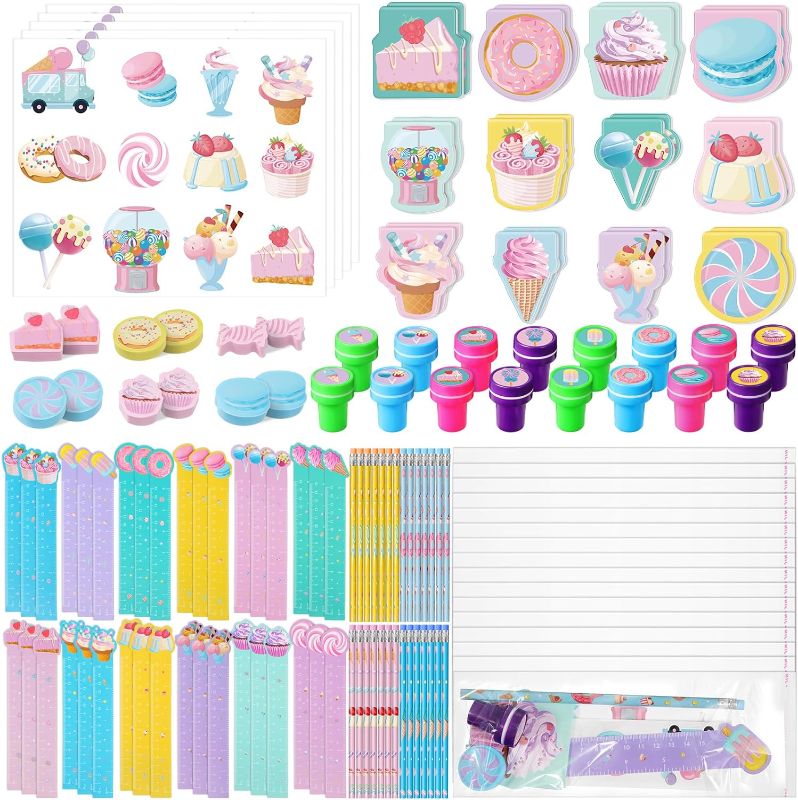 Photo 1 of 168 Pcs Ice Cream Party Favors Include Mini Notebook Sticker Pencil Stationery Gift Set Sweet One Party Favor Supply for Candyland Donuts Birthday Decoration Classroom Reward Stuffer Filler