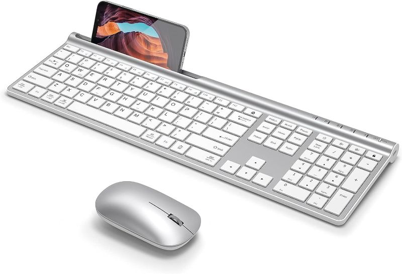 Photo 1 of Wireless Keyboard and Mouse Combo, CHESONA Bluetooth Rechargeable Full Size Multi-Device (Bluetooth 5.0+3.0+2.4G) Wireless Keyboard Mouse Combo for Mac OS/iOS/Windows/Android (White)
