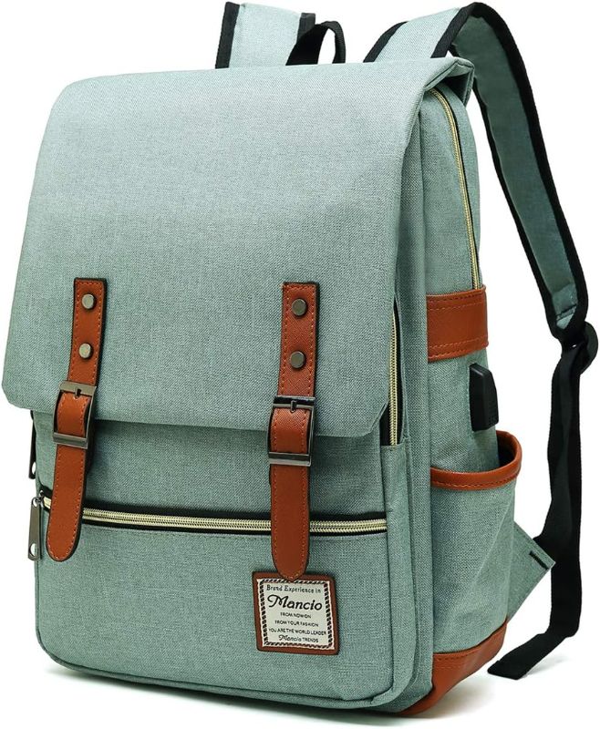 Photo 1 of Mancio Vintage Laptop Backpack with USB Charging Port, Slim Tear Resistant Business Backpack for Travelling, College, Casual Daypacks for Men,Women, Fits up to 15.6Inch Notebook, Green
