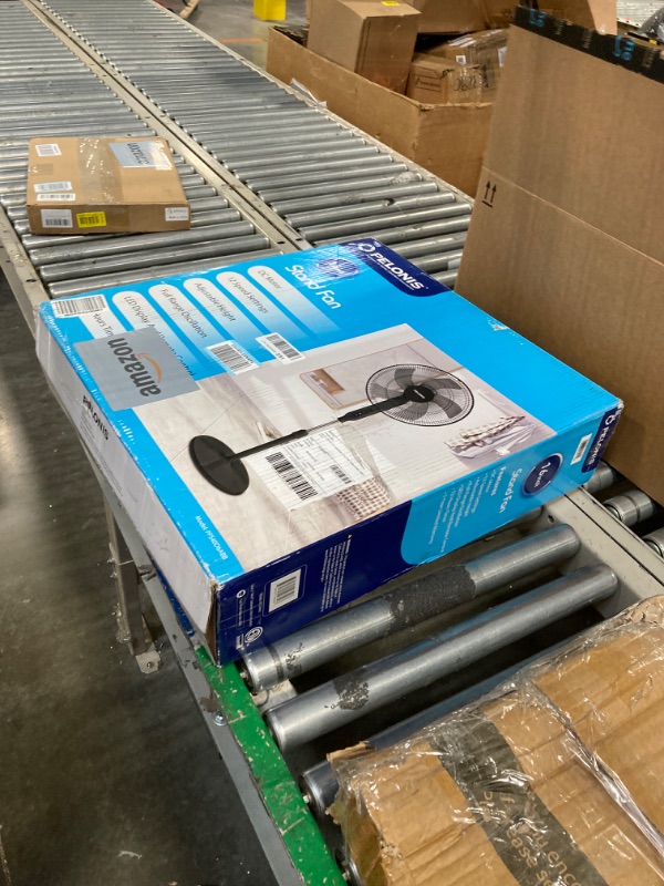 Photo 1 of ***Used And Missing Screw For Base***PELONIS 16" Oscillating Pedestal Stand Up Fan | Adjustable Height | Ultra Quiet DC Motor | Remote Control | 12 Speed | 12-Hour Timer | High Energy Efficiency | for Bedroom Home Office Use | Black 16 Inch DC Motor Fan B