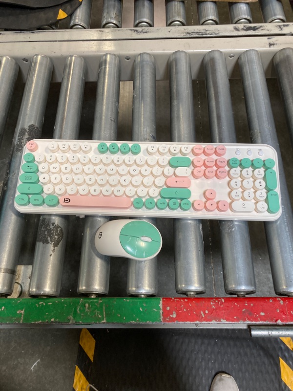 Photo 1 of 2.4GHz Wireless Keyboard and Mouse Set with Switch Button - Full-Size Keyboard - Compatible for Windows/Laptop/PC/Notebook/Smart TV and More - Milky White Green Colorful 105 Keys Milky White Green Colorful
