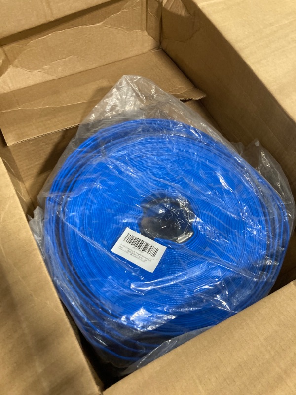 Photo 3 of 2" x 100 FT Heavy Duty Pool Backwash Hose, Reinforced PVC Lay Flat Discharge Hose, Weather Resistant & Burst Resistant, with Hose Clamp 2 in x 100 ft Blue