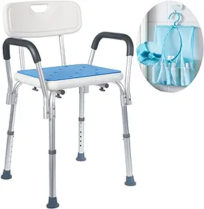 Photo 1 of Medokare Premium Shower Chair for Inside Shower - Bath Chair and Medical Grade Shower Seat for Seniors, Elderly, Handicap & Disabled - Adjustable Support Bench w/Back and Armrests for Bathtub Blue Chair with Arms