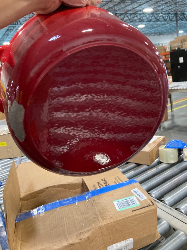 Photo 4 of ***USED***Enamel is peeling/scratched ***Cast Iron Dutch Oven with Lid – Non-Stick Ovenproof Enamelled Casserole Pot, Oven Safe up to 500° F – Sturdy Dutch Oven Cookware – Red, 6.4-Quart, 28cm – by Nuovva 6.4-Quart - Deep Red
