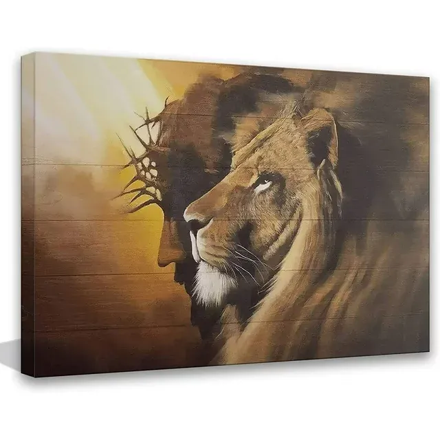 Photo 1 of Framed Jesus and Lion Canvas Wall Art Decor Picture of Christians God Judas Inspiring Prints Painting Artwork for Living Room Bedroom Church Office Ready to Hang16*24 inches