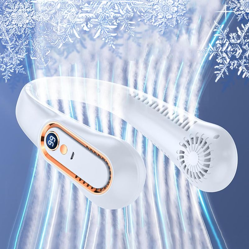 Photo 1 of Neckbreeze - Neckbreeze Neck Fan, 5 Speeds Adjustable Neckbreeze Cooling Fan, Neckbreeze Wearable Bladeless Rechargeable Personal Neck Fan 720°cooling Airflow No Noise, For Home Office Travel (Blue)