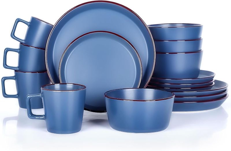 Photo 1 of Plates and Bowls Sets, 16 Pieces Dinnerware Sets, Service For 4, Blue