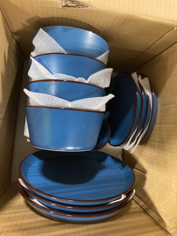 Photo 2 of Plates and Bowls Sets, 16 Pieces Dinnerware Sets, Service For 4, Blue