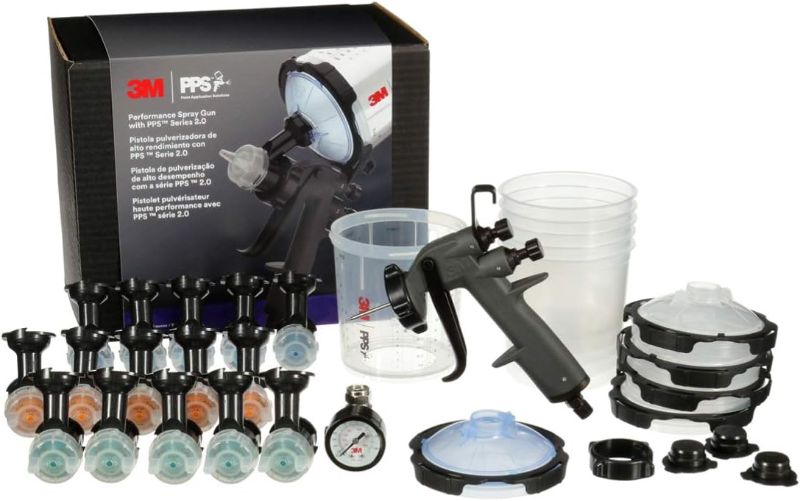Photo 1 of 3M Performance Spray Gun Starter Kit, 26778, Includes PPS 2.0 Paint Spray Cup System, 15 Replaceable Gravity HVLP Atomizing Heads, Air Control Valve