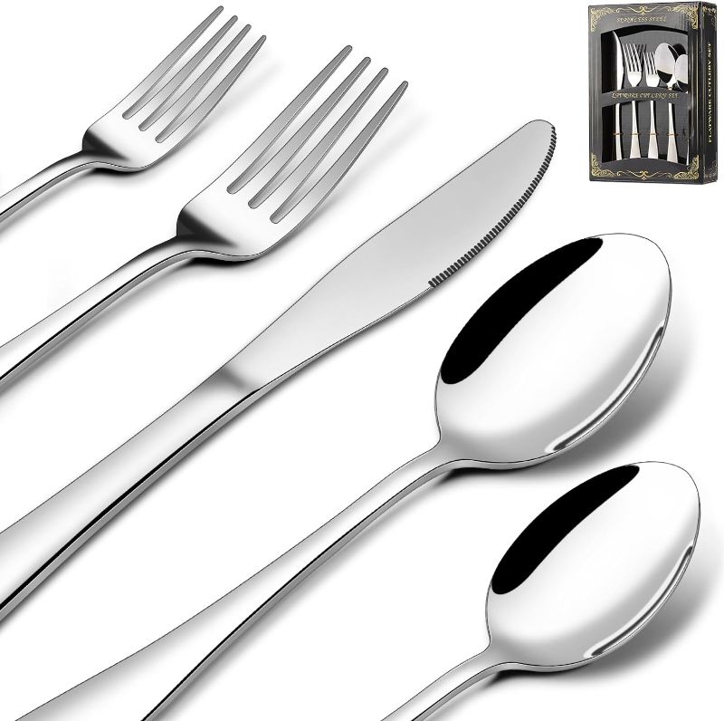 Photo 1 of 40-Piece Silverware Set Service for 8, Stainless Steel Flatware Cutlery Set, Kitchen Tableware Set, Utensil Set for Home and Restaurant, Knives Forks Spoons Set, Mirror Polished, Dishwasher Safe