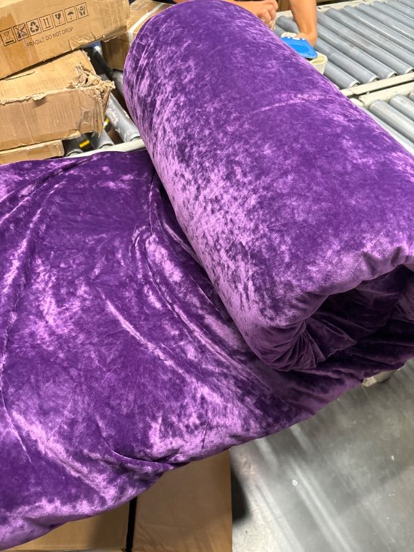 Photo 2 of **** missing shams**** Luxury Velvet King Comforter Set, 3 Pieces Reversible Comforters King Size with 2 Pillow Shams, Brushed Solid Microfiber Back, All Season Cozy, Soft, Warm, Lightweight (Purple, 104x90 Inch) Purple King (104"x90")