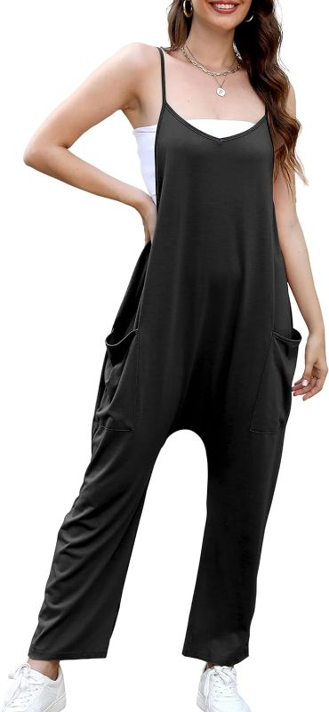 Photo 1 of QIANSIQIANBO Store 4.0  27
Womens Casual Sleeveless Jumpsuits Adjustable Spaghetti Strap Loose Rompers with Pockets