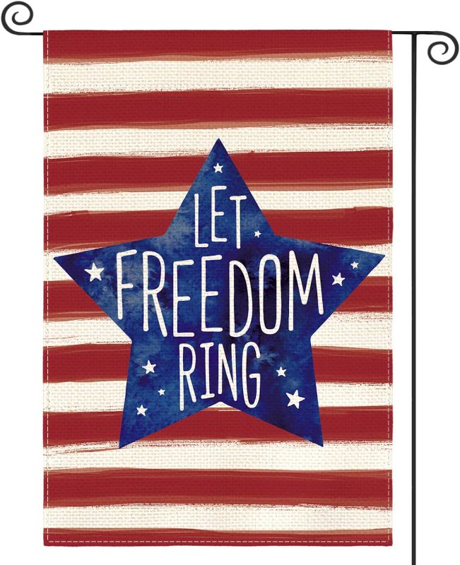 Photo 1 of 2 pack***AVOIN colorlife Patriotic Watercolor Stars and Stripes Let Freedom Ring Garden Flag Double Sided Outside, 4th of July Independence Memorial Day Yard Outdoor Decoration 12 x 18 Inch