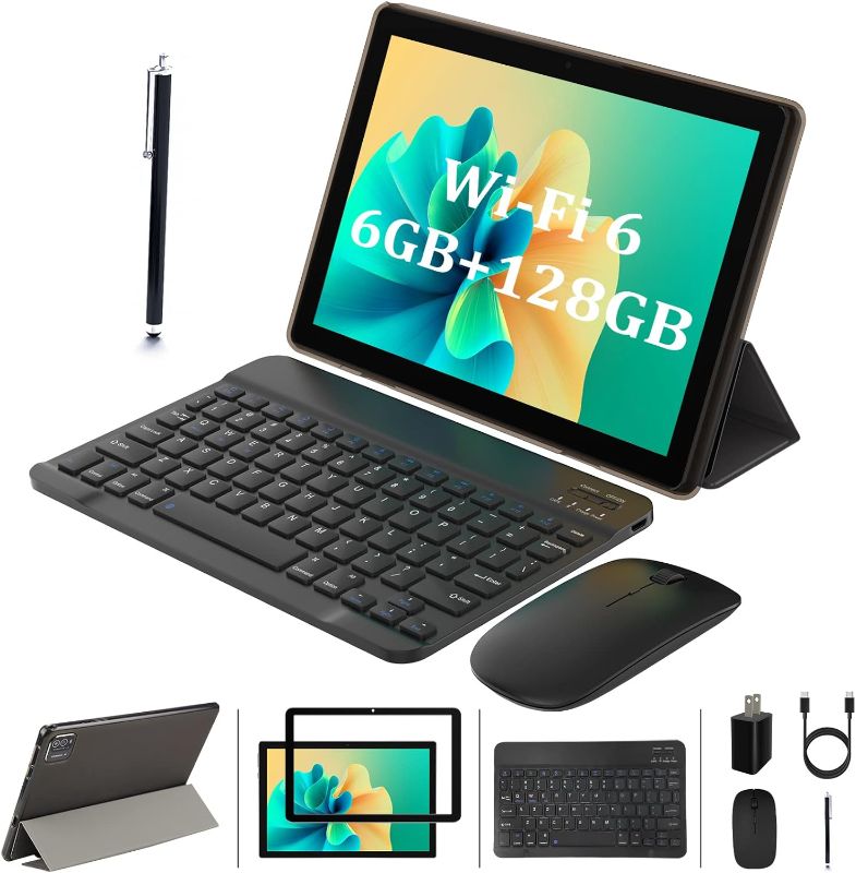 Photo 1 of ***PASSWORD LOCKED*** 
Tablet with Keyboard, 2 in 1 Tablet 10 inch, 6GB RAM 128GB ROM 1T Expansion Tablet Android, 2.4Ghz/5Ghz/wifi 6 Tablet PC, IPS Screen, Dual Camera, 6000mAh Battery, with Case, Stylus, Black
