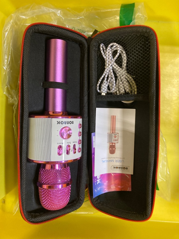 Photo 1 of BONAOK Wireless Bluetooth Karaoke Microphone, 3-in-1 Portable Handheld Mic Speaker Machine for All Smartphones, Gifts to Girls Boys Kids Adults All Age Q37?Bright Purple?