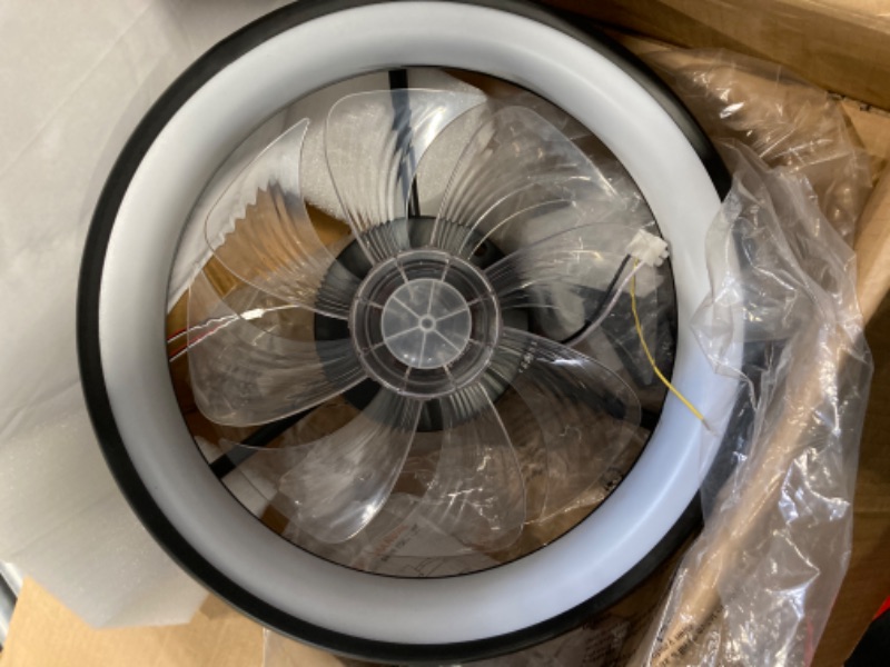 Photo 1 of Ceiling Fans with Lights - Modern Flush Mount Ceiling Fan,16" RGB Dimmable LED Enclosed Ceiling Fans,Low Profile Bladeless LED-RGB Ambient Light for Bedroom Kids Room Party?Black? RGB-7865