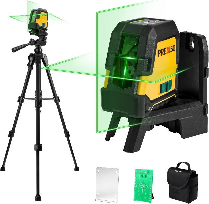 Photo 1 of PREXISO Laser Level with Tripod - 100Ft Rechargeable Dual Modules Line Laser, Self Leveling Wide Angle Cross Leveler Tool for Construction, Floor Tile Renovation with Magnetic Base, Target Plate, Bag
