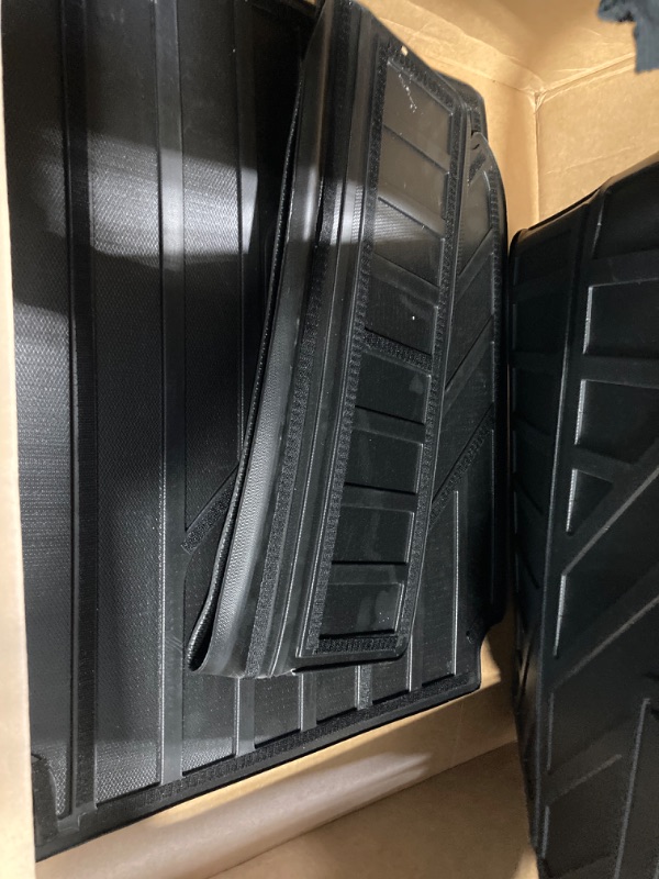 Photo 3 of Custom Fit for Cargo Mat 2022-2024 Rivian R1S - Black TPE All Weather Waterproof Rear Cargo Liner Rear Trunk Liner Back Seat Cover Protector(Trunk Mats + Backrest Mat)