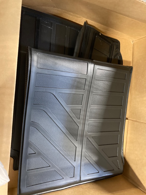 Photo 4 of Custom Fit for Cargo Mat 2022-2024 Rivian R1S - Black TPE All Weather Waterproof Rear Cargo Liner Rear Trunk Liner Back Seat Cover Protector(Trunk Mats + Backrest Mat)