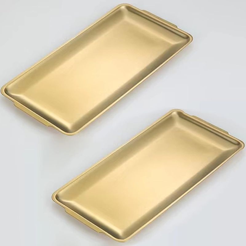 Photo 1 of 2 Pcs Golden Stainless Steel Food Serving Tray 12'' Baking Pan Dinner Plate Dish Towel Tray Trinket Cosmetics Jewelry Coffee Organizer Display Platter for Home,Kitchen,Bathroom?Rectangle?
