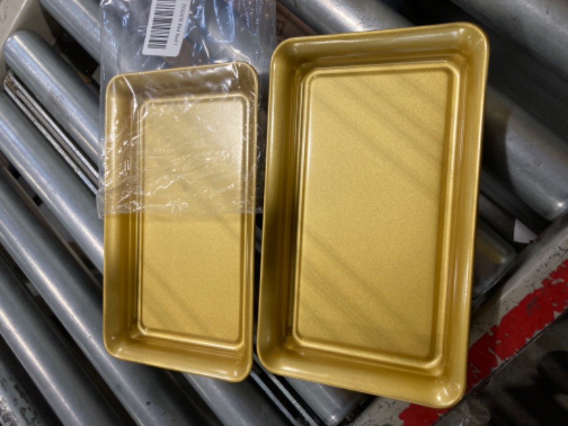 Photo 2 of 2 Pcs Golden Stainless Steel Food Serving Tray 12'' Baking Pan Dinner Plate Dish Towel Tray Trinket Cosmetics Jewelry Coffee Organizer Display Platter for Home,Kitchen,Bathroom?Rectangle?
