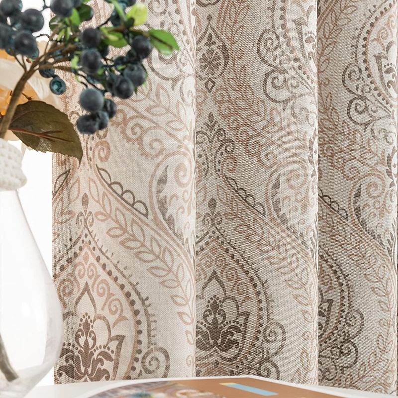 Photo 1 of jinchan Farmhouse Taupe Curtains for Living Room Darkening 84 Inch Length, Medallion Drapes for Bedroom, Damask Pattern Window Treatments Vintage Linen Textured Curtain Panels, 2 Panels