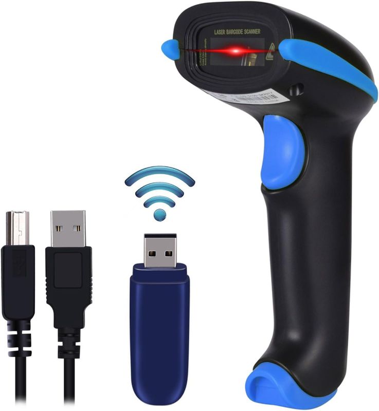 Photo 1 of WoneNice Barcode Scanner Wireless 2-in-1 (2.4Ghz Wireless+USB 2.0 Wired) Handheld Bar Code Scanner Reader (Blue)