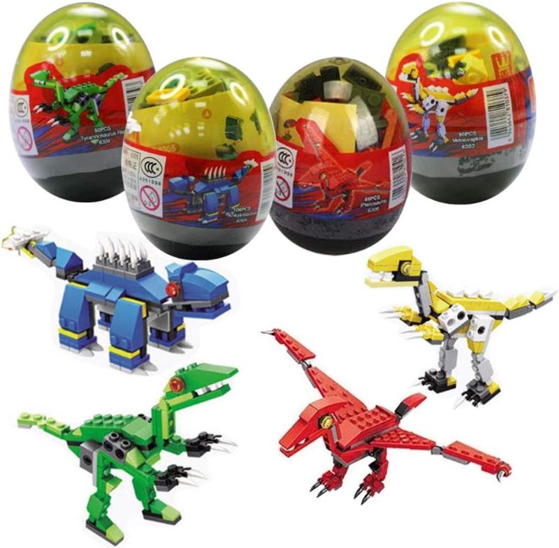 Photo 1 of Anditoy 4 Pack Dinosaur Building Blocks Toys in Jumbo Eggs for Kids Boys Girls Easter Basket Stuffers Fillers Gifts Party Favors