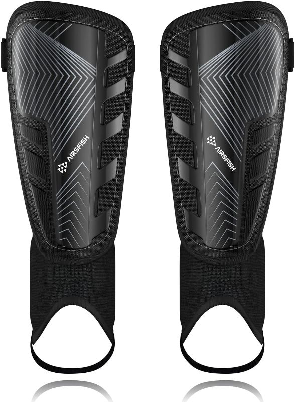 Photo 1 of Upgraded Soccer Shin Guards for Kids Youth Adults, CE Certified AirsFish Shin Guard Sleeves Protection Gear for Boys Girls Soccer Games EVA Cushion Reduce Shocks and Injuries
