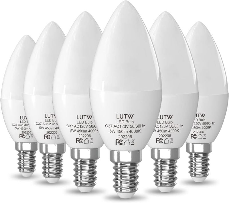 Photo 1 of E12 Candelabra LED Light Bulbs 40 Watts Equivalent, 450 Lumen Type B LED Chandelier Light Bulbs, Neutral White 4000K Non-Dimmable B11 Ceiling Fan Bulb, 6 Pack