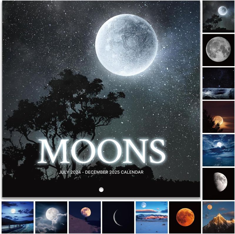 Photo 1 of 2024-2025 Wall Calendar - Wall Calendar 2024-2025, JUL 2024 - DEC 2025, 11.63'' × 23.26''(Open), Moon Phases, Thick Paper, Hanging Hole, Large Blocks