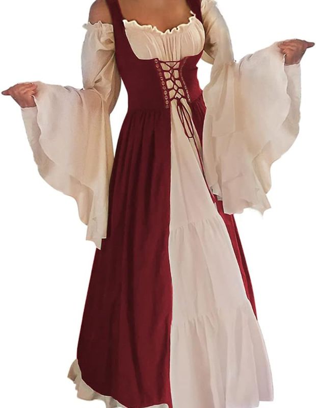 Photo 1 of ***USED**RUNS SMALL* SIZE:: 3XL*** Abaowedding Womens's Medieval Renaissance Costume Cosplay Chemise and Over Dress 2X-large/3X-Large Wine Red and Ivor