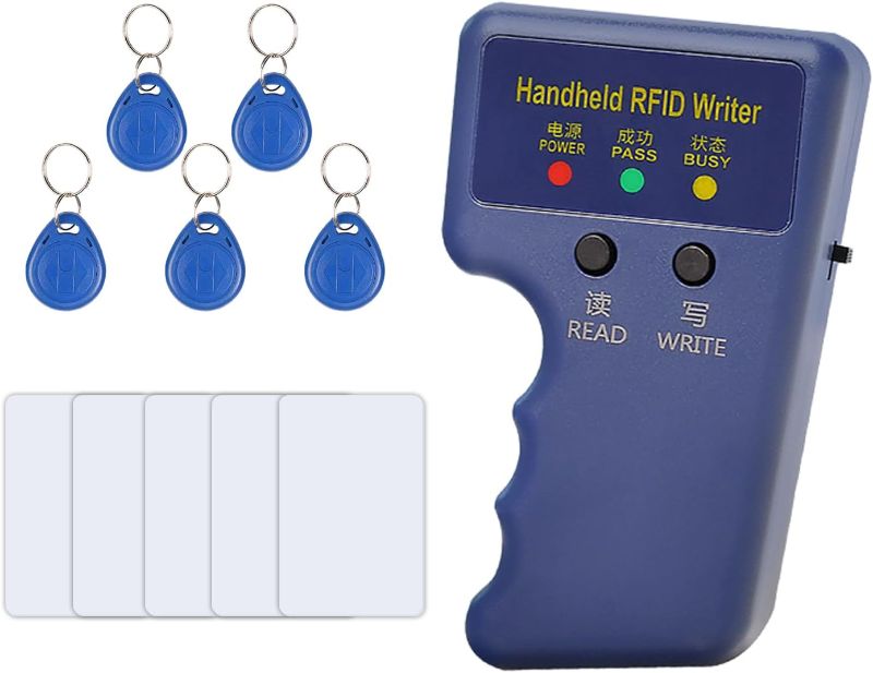 Photo 1 of Handheld RFID Writer 125KHz EMID HID Duplicator +5 pcs White Cards + 5 pcs Writable Key Fobs
