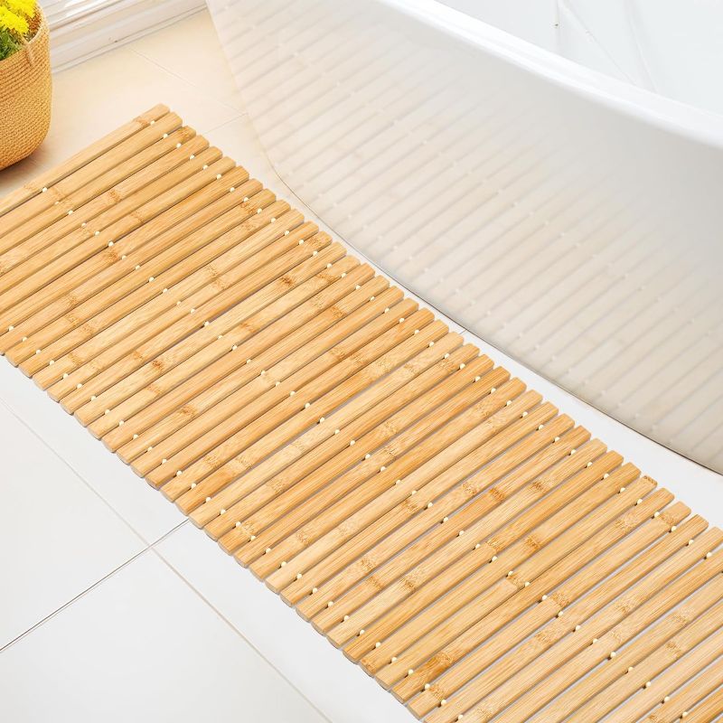 Photo 1 of Bamboo Bath Mat Large Long Wood Bath Mat,16x48 Inch Non Slip Bamboo Shower Floor Mat Wooden Bathroom Mat for Bathtub,Spa,Door,Sauna or Outdoor (Natural Slat)
