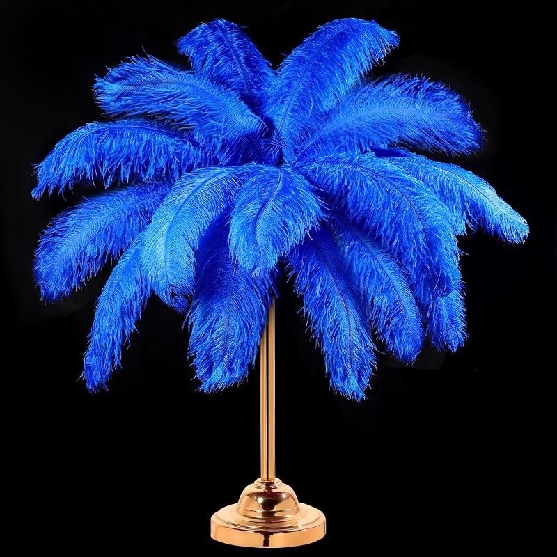 Photo 1 of 30 Pcs Large Natural Ostrich Feathers Bulk 16-18 Inch for Centerpieces for Wedding Party Centerpieces Home Decoration Flower Arrangement (Royal Blue)
