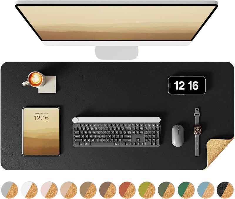 Photo 1 of YSAGi Double-Sided Desk Pad, Leather Desk Mat, Eco Cork Desk Pad Protector, Large Mouse Pad for Desk, Waterproof Desk Blotter Pad, Desk Writing Pad for Office Work/Home(23.6"x13.7",Black+Cork)